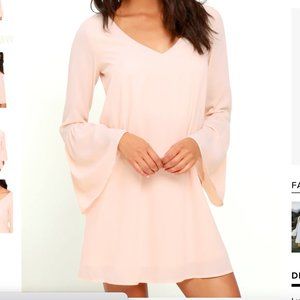 Far Wanderings Peach Long Sleeve Shift Dress